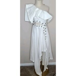 L'Atiste by Amy White One Shoulder Grecian Goddess Asymetrical Dress‎ Size L
